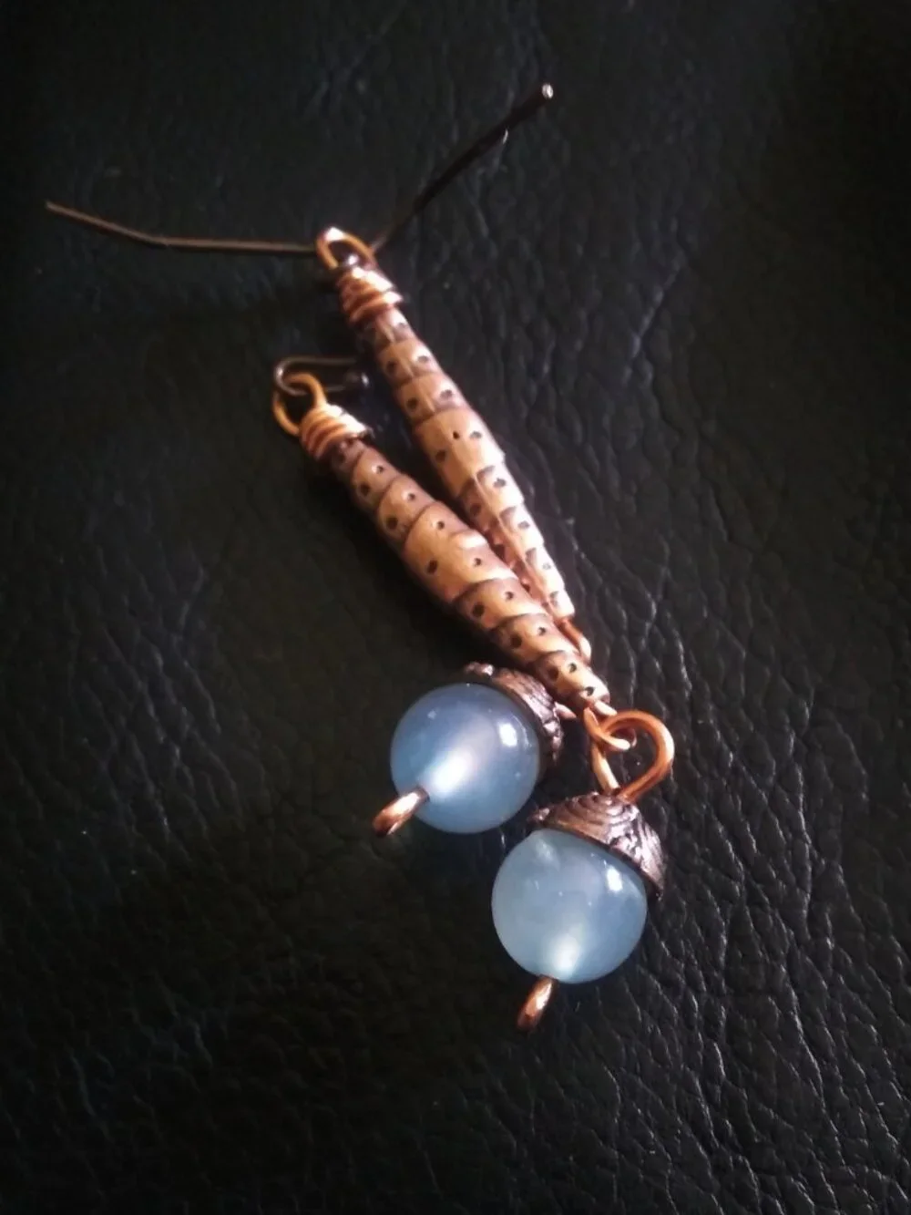 Pale Blue Agate & Copper Dangle Earrings ~ Handmade ~ Festival Feminine Boho